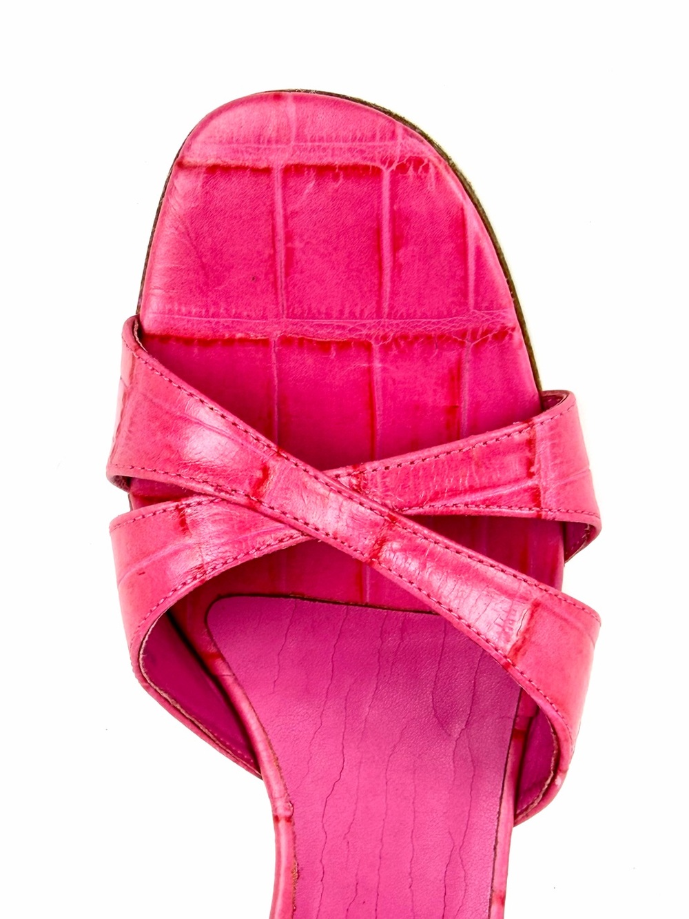 Vintage 90s Unisa crisscross kitten heel leather mules in vibrant hot pink. - Picture 7 of 11